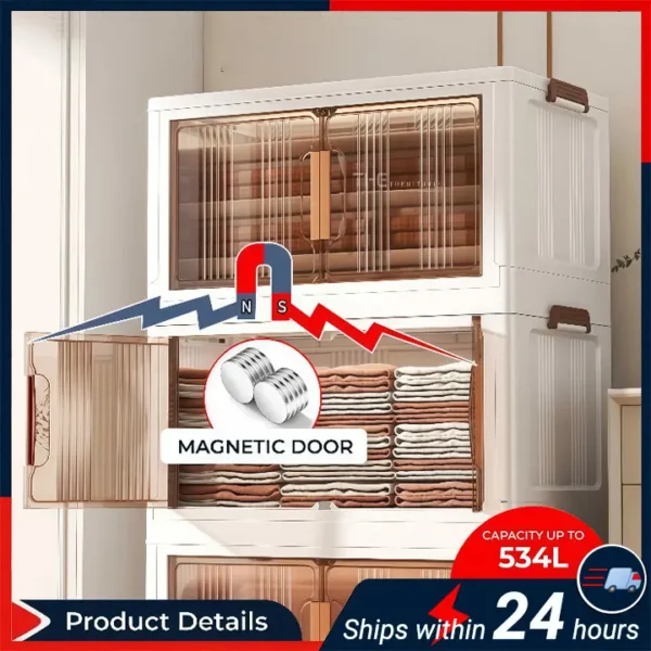 【HARGA LELONG】DJHOME 80cm (5 Layers) 2 Doors Multipurpose Foldable Stackable Storage Cabinet Box With Rollers Rak Kabinet dengan Roda