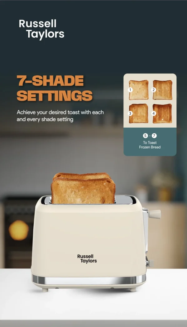 Russell Taylors Retro Toaster RT-10, 𝟳 𝗦𝗵𝗮𝗱𝗲 𝗦𝗲𝘁𝘁𝗶𝗻𝗴𝘀, 2 Years Warranty